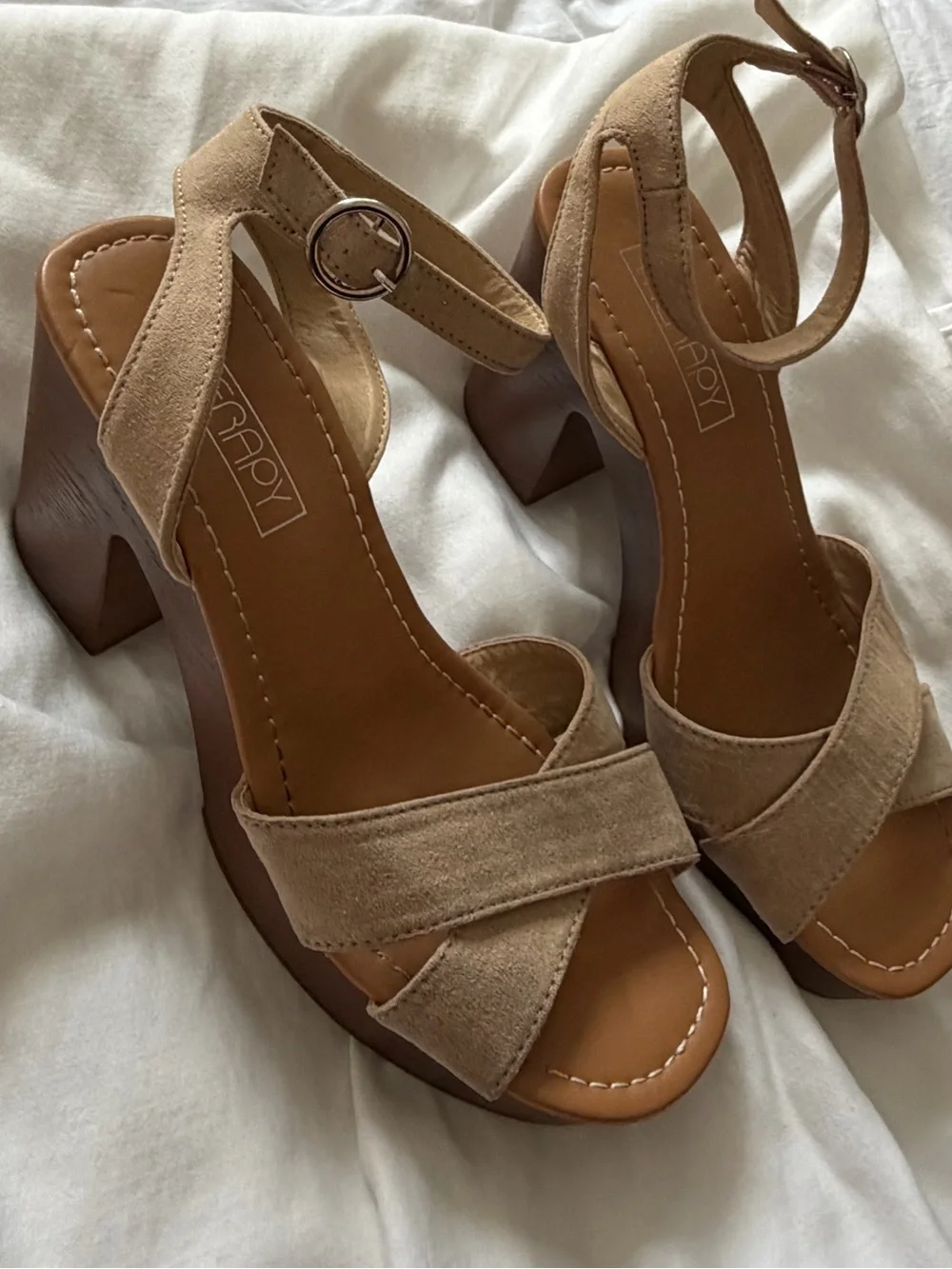 Princess Polly Tan Suede Platform Sandals with Block Heel